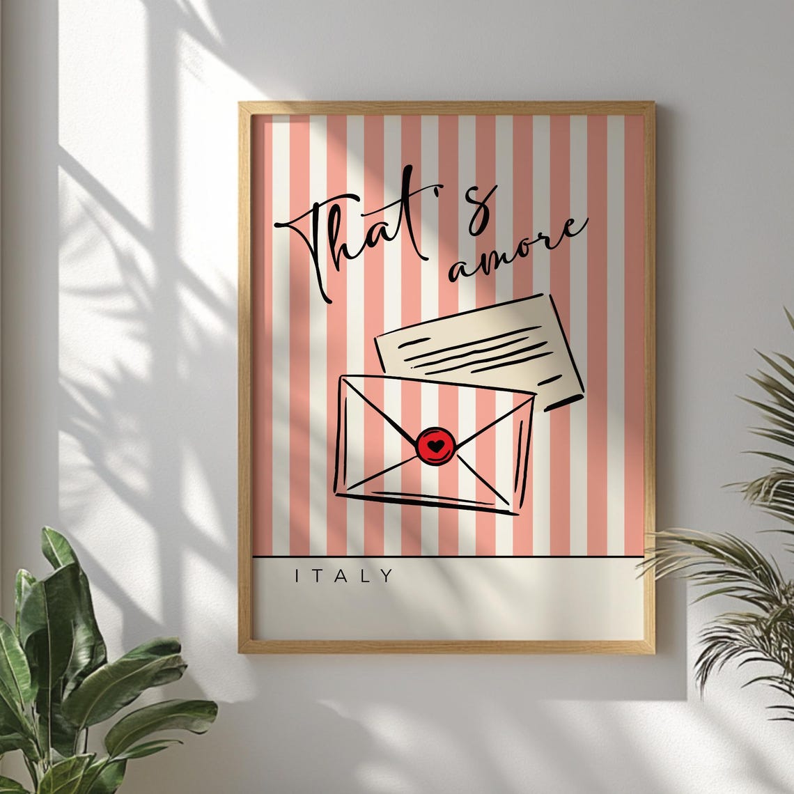 That's Amore Italy Sealed Love Letter Pink Striped Romantic Poster