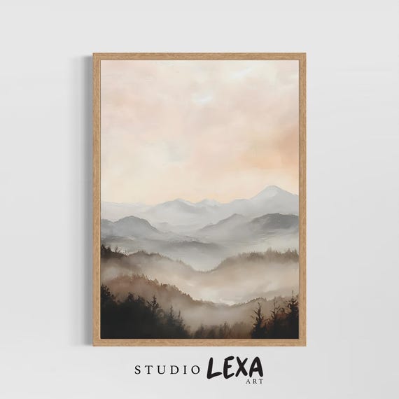 Misty Mountain Landscape Wall Art Print With Soft Neutral Tones Serene Nature Scene For Rustic Bedroom Living Room Office Or Cabin Decor