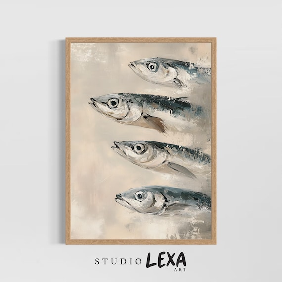 School of Sardines Oil Painting Coastal Seafood Kitchen Poster