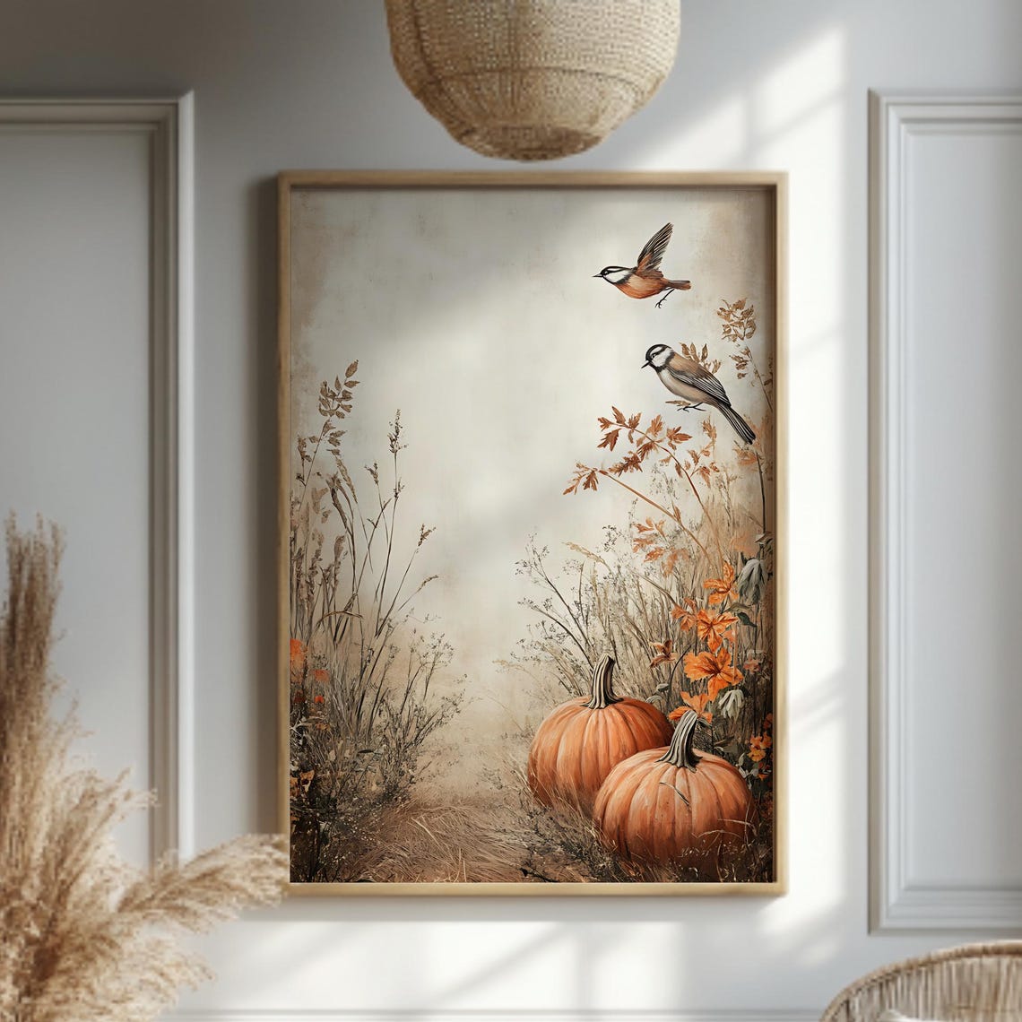 Songbirds with Pumpkins Autumn Harvest Rustic Fall Farmhouse Poster