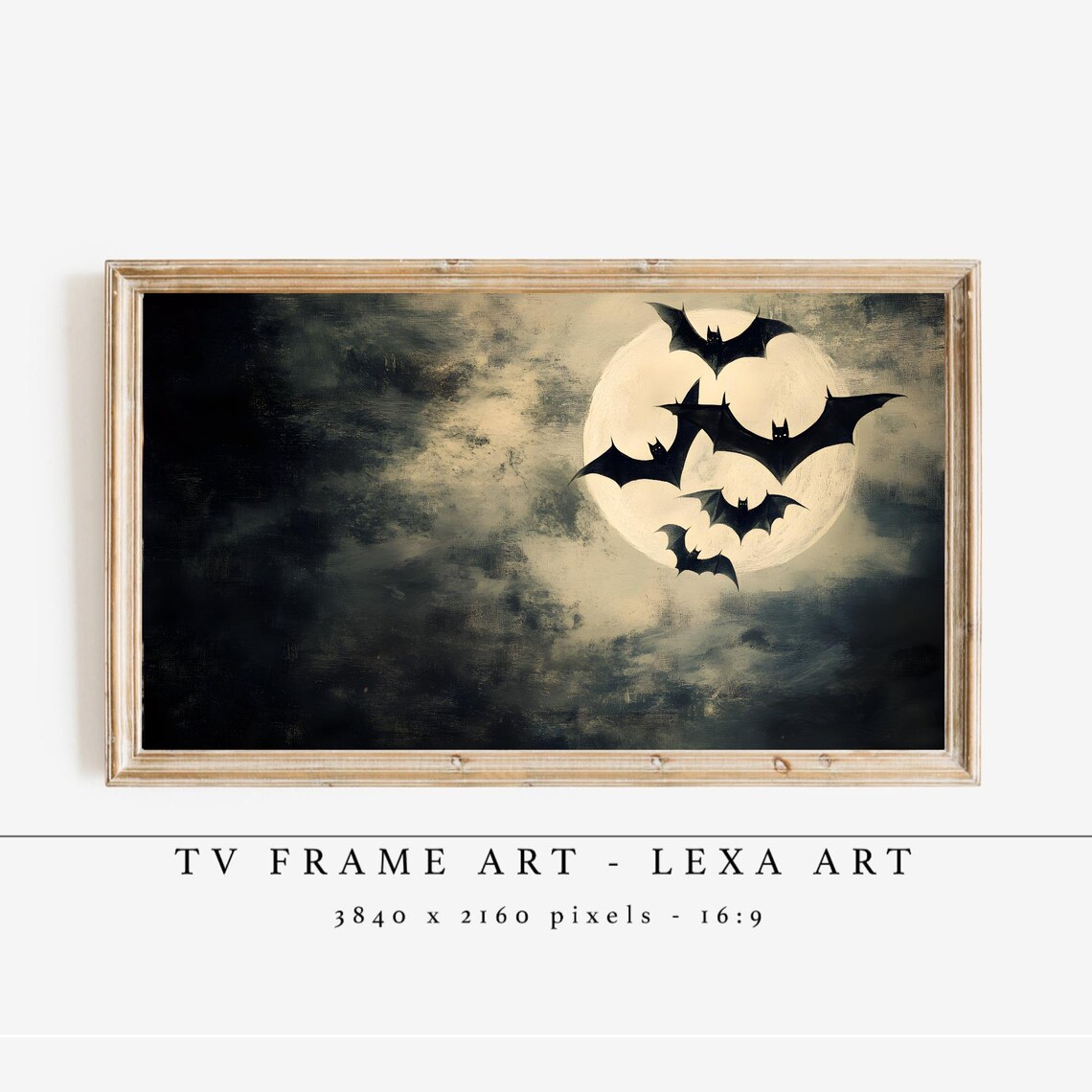 Flying Bats Night Scene Tv Art Full Moon For Samsung Frame Spooky Wall Decor Dark Gothic Style