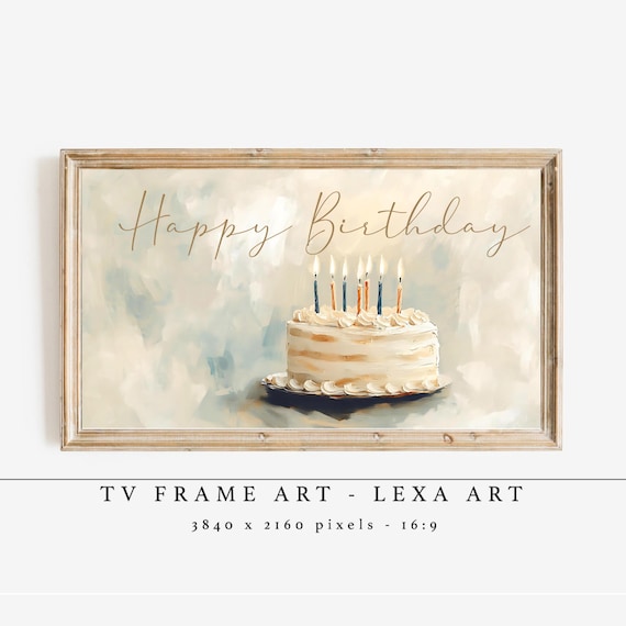 Happy Birthday TV Frame Cake Party Art Print