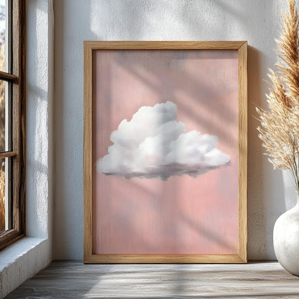 Pink Cloud Wall Art Print Minimalist Sky Artwork Pastel Dreamy Decor Modern Boho Bedroom Poster Soft Painting