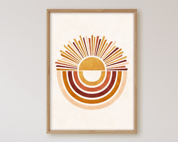 Boho Sun Rainbow Print Boho Wall Art Boho Rainbow Mid Century Modern Sunburst Print Minimalist Sunshine Terracotta Print