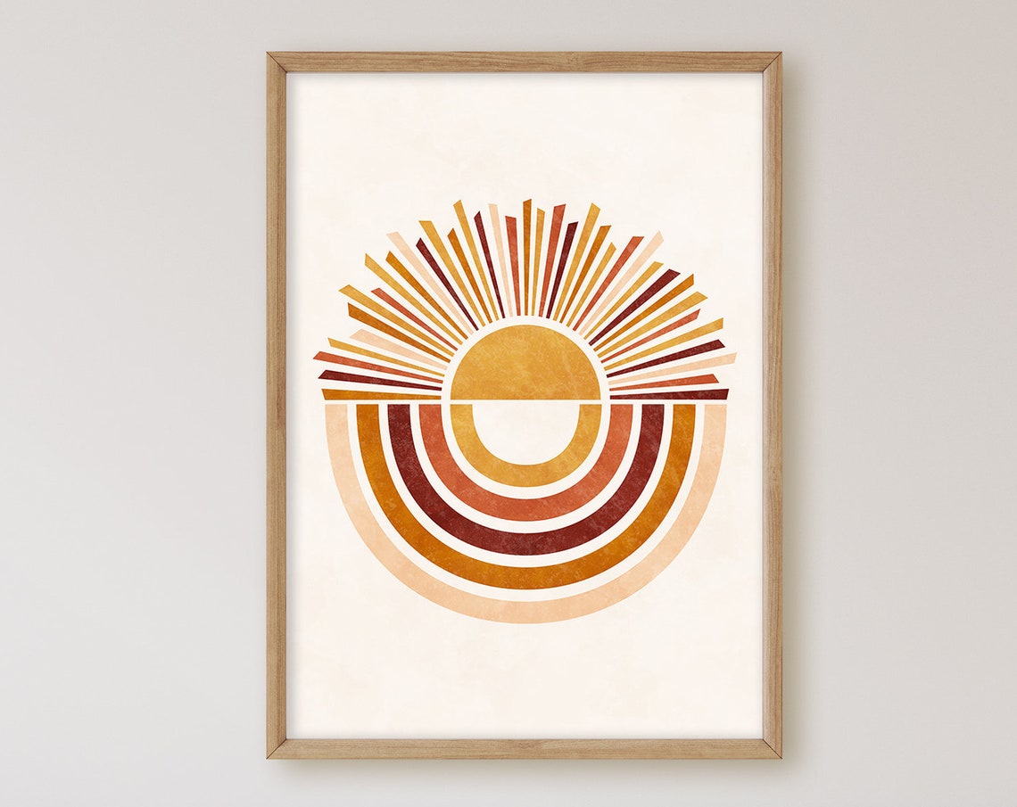 Boho Sun Rainbow Print Boho Wall Art Boho Rainbow Mid Century Modern Sunburst Print Minimalist Sunshine Terracotta Print