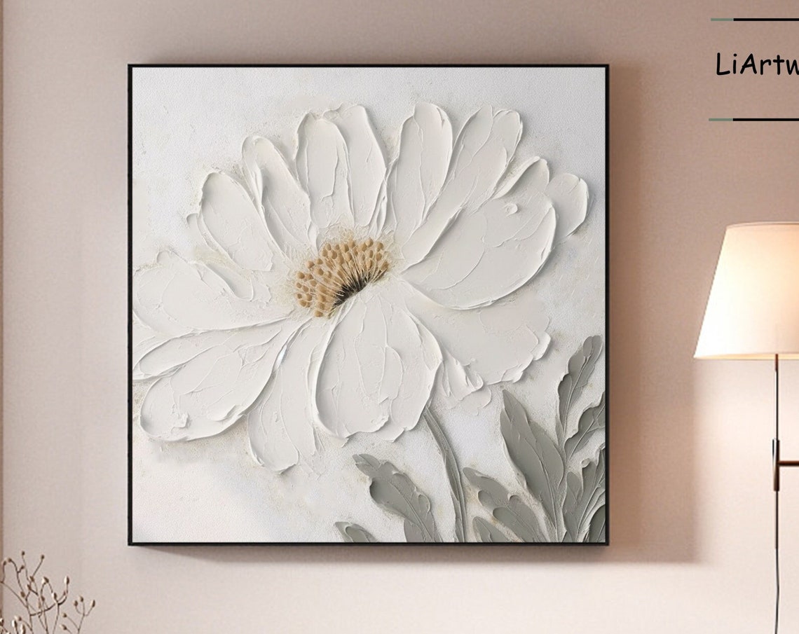 Large White Daisy 3D Textured Botanical Square Floral Poster