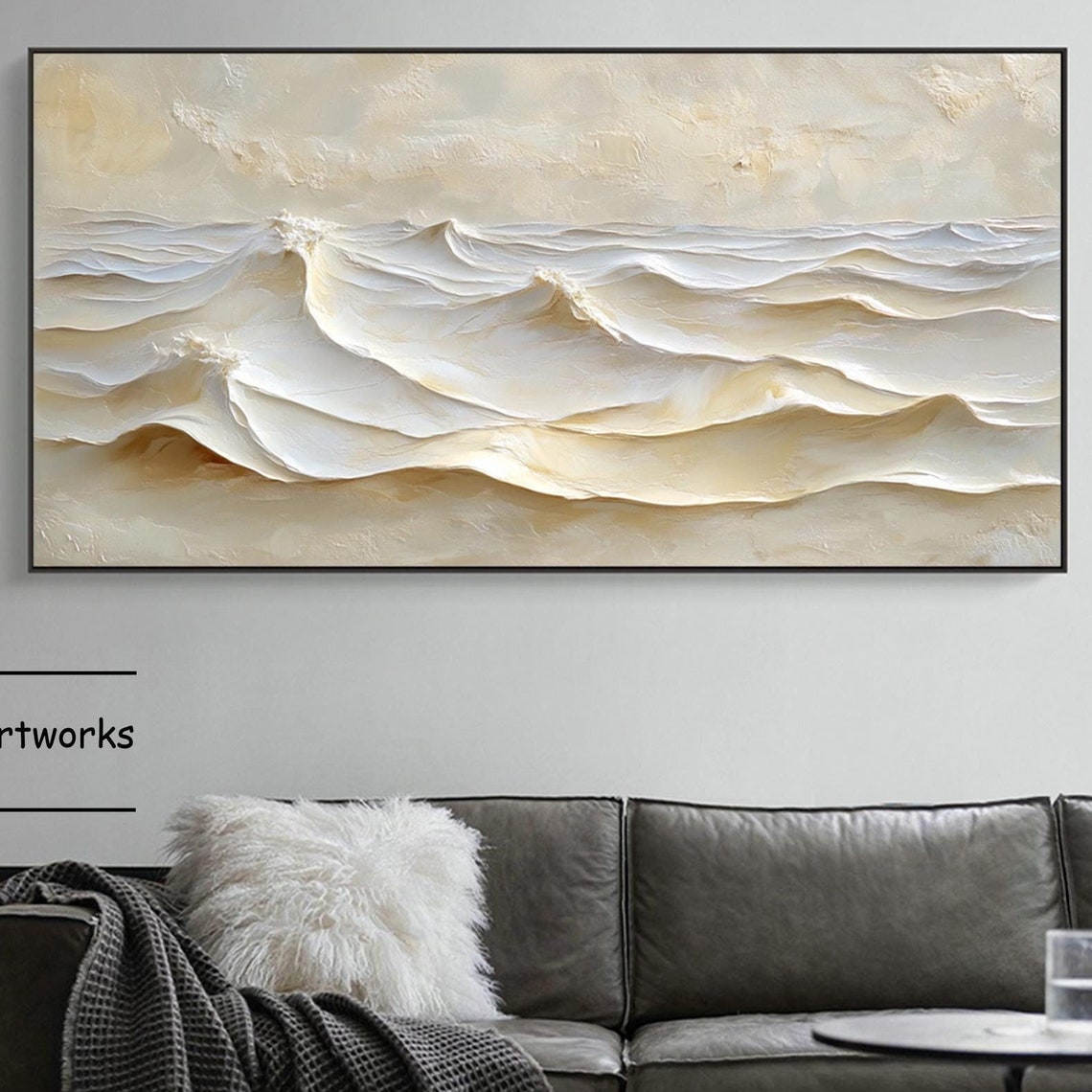 Ivory White Layered Ocean Wave Ribbon in Soft Impasto Art Poster - Image 3