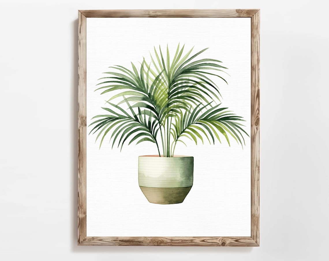 Potted Palm Plant Watercolor Botanical Houseplant Home Wall Art