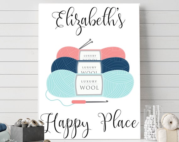 This Is My Happy Place Personalized Craft Room Art Knitting Crochet Yarn Print Custom Name 5x7 8x10 11x14 16x20 Diy Decor