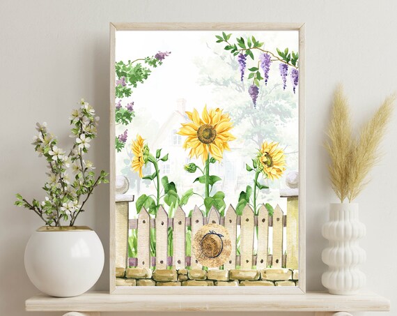 Watercolor Sunflowers by Picket Fence Cottage Garden Wall Poster