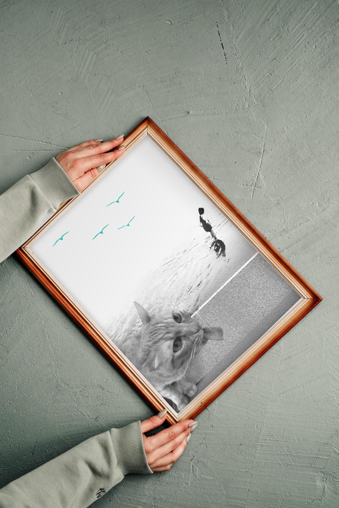 Surreal Funny Cat Collage, Whimsical Animal Gift - Image 3