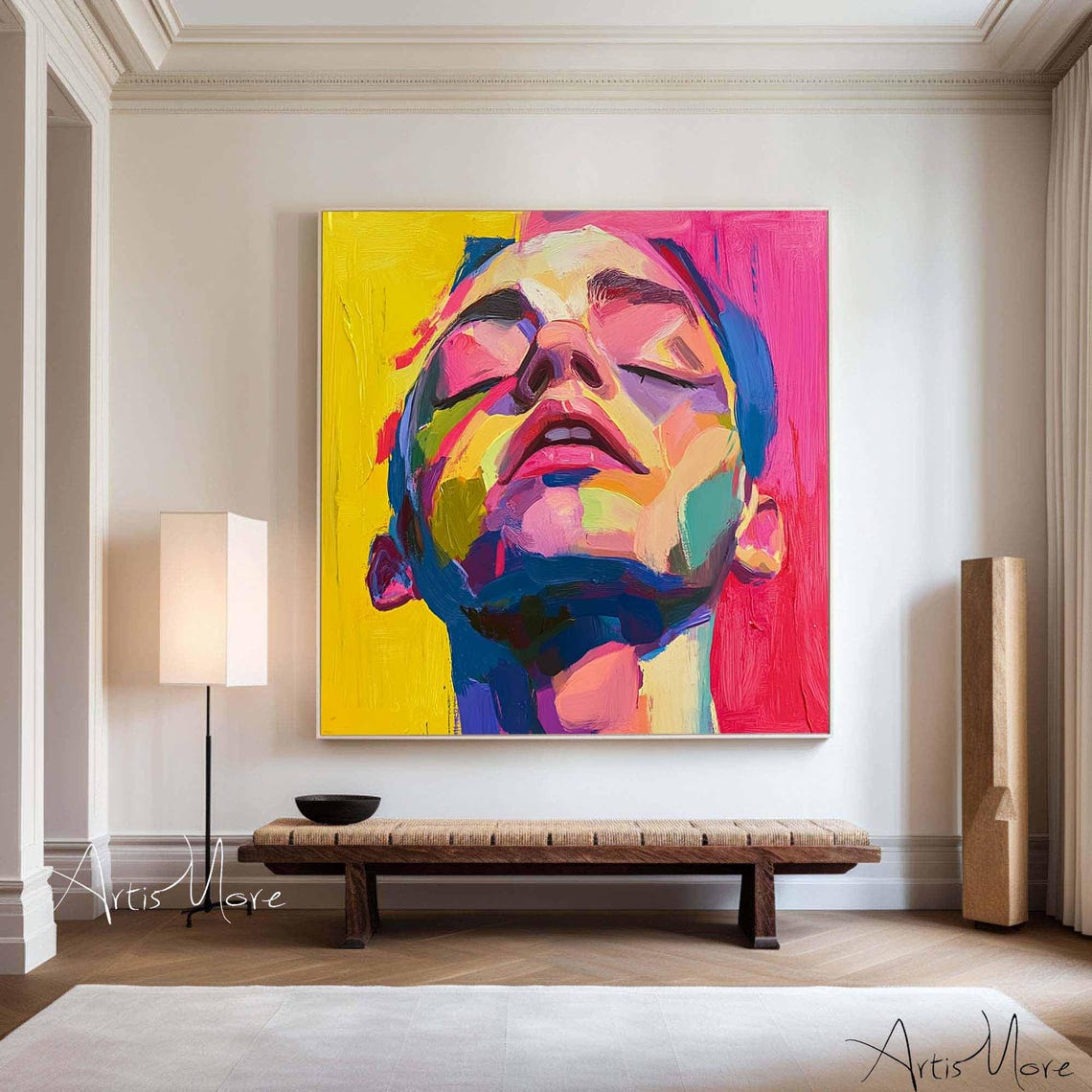 Abstract Man Face Tilted Up Colorful Portrait Yellow Pink Poster - Image 3