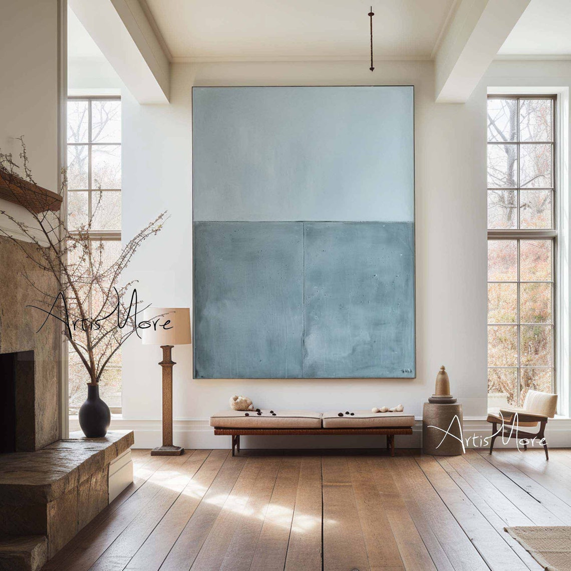 Light Blue Minimalist Wabi Sabi Abstract Texture Wall Poster - Image 2
