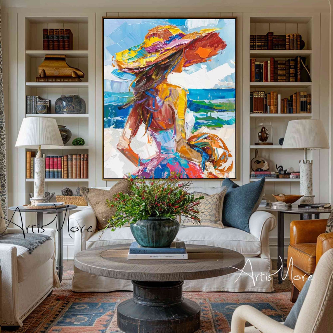 Colorful Woman Figure Art Hawaiian Woman Art Tan Skin Thick Texture Art Painting Summer Female Figure Painting Pretty Girl In Coastal