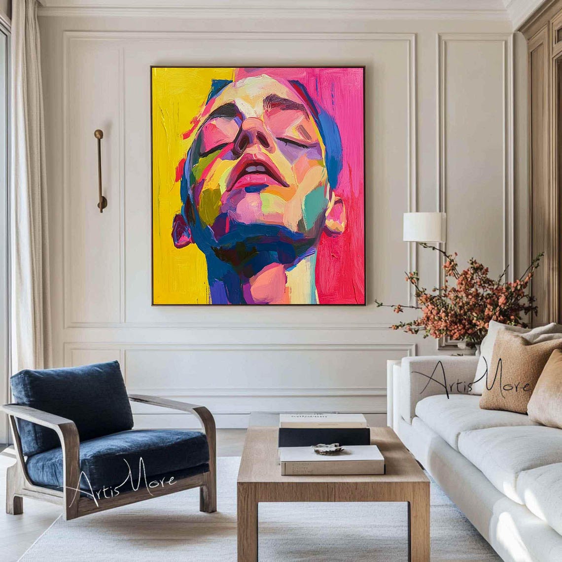 Abstract Man Face Tilted Up Colorful Portrait Yellow Pink Poster - Image 2