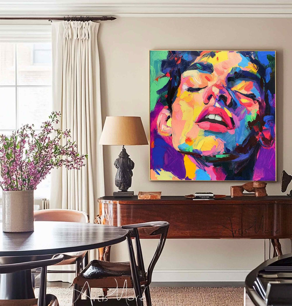 Expressive Abstract Man Face Neon Color Open Mouth Canvas Poster - Image 2