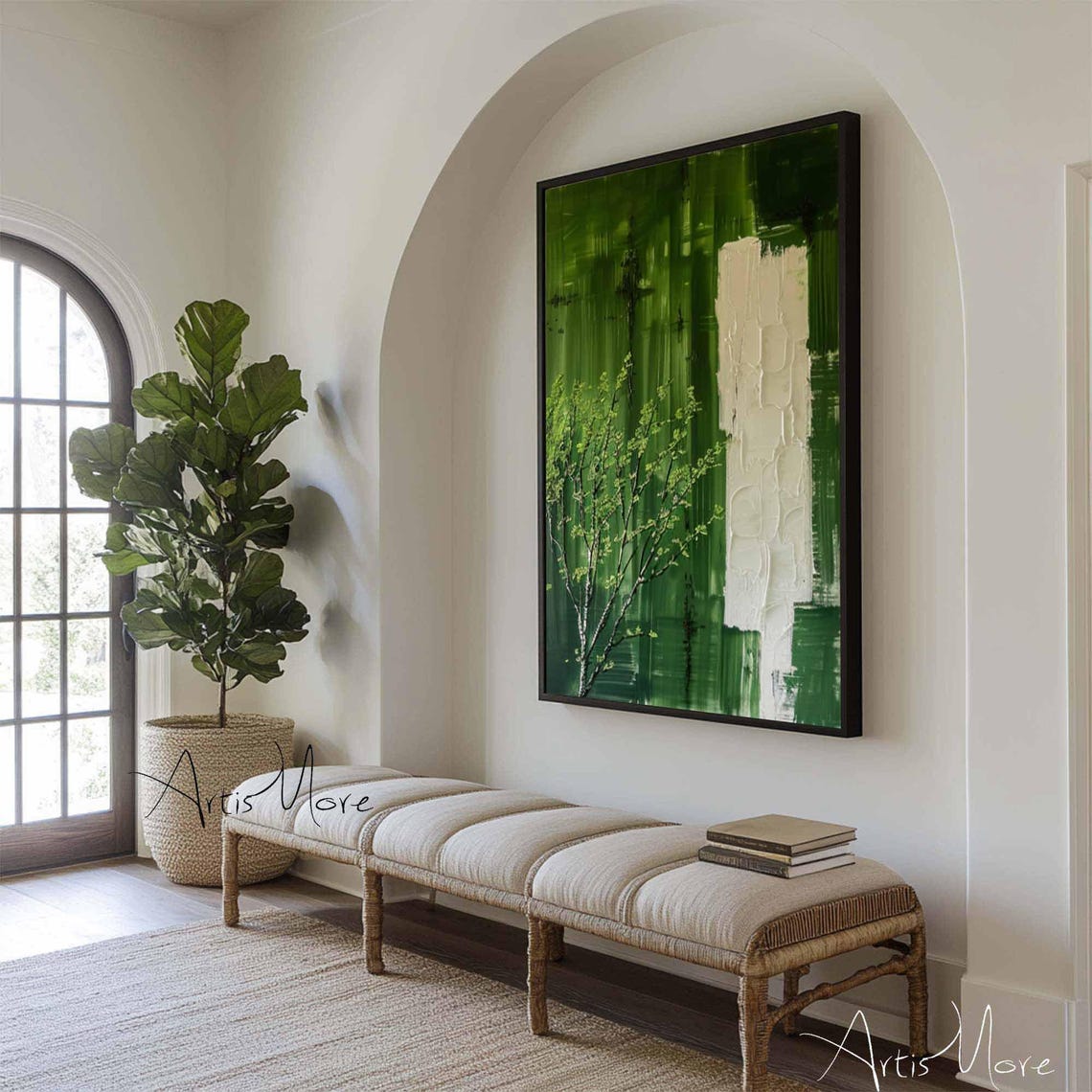 Emerald Green Abstract Tree White Texture Modern Botanical Poster