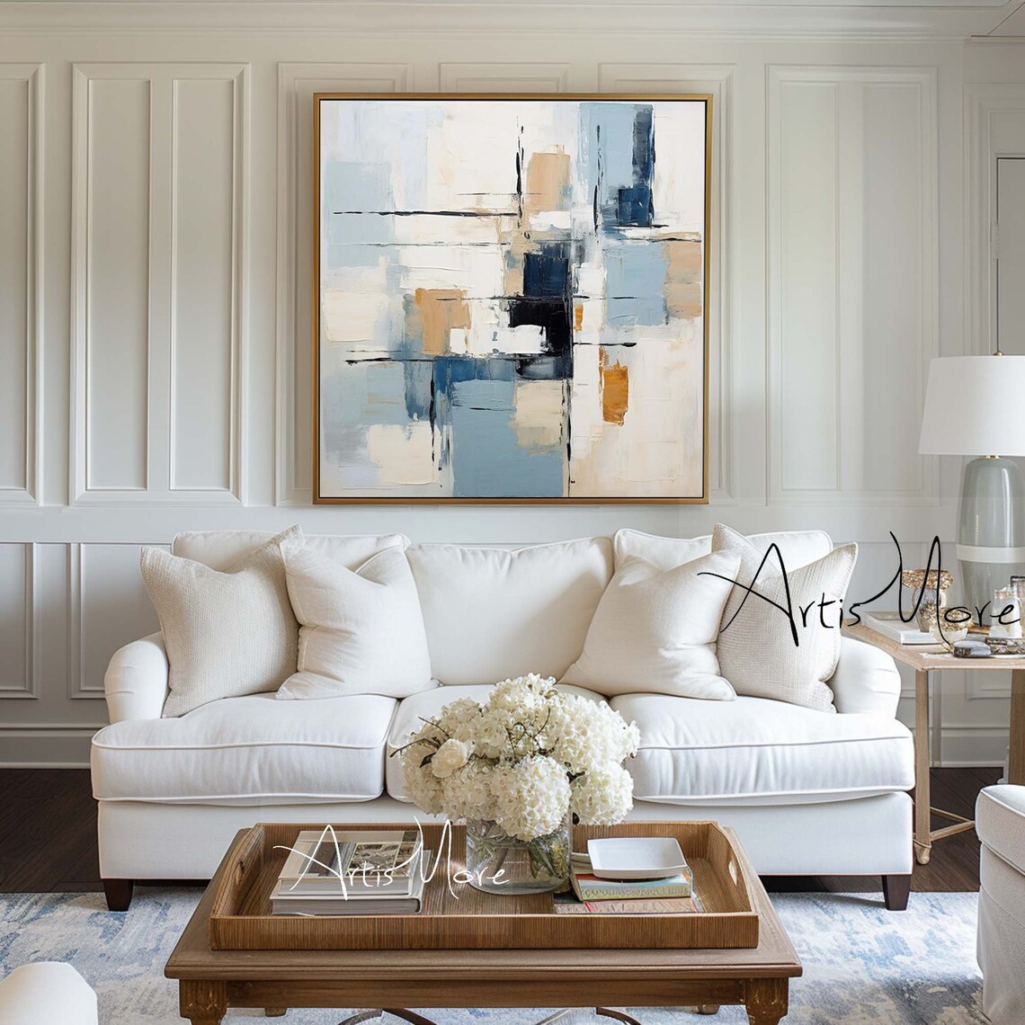 Blue And Beige Abstract Art Print, Nordic Texture - Image 5