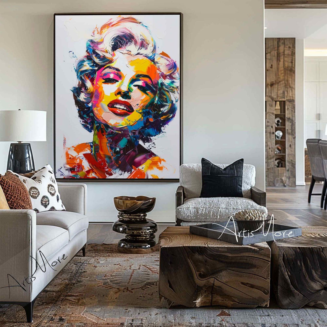 Colorful Woman Face Painting Large Female Portrait Art Woman Abstract Painting Colorful Portrait Texture Painting Woman Figure Texture Art - Image 2