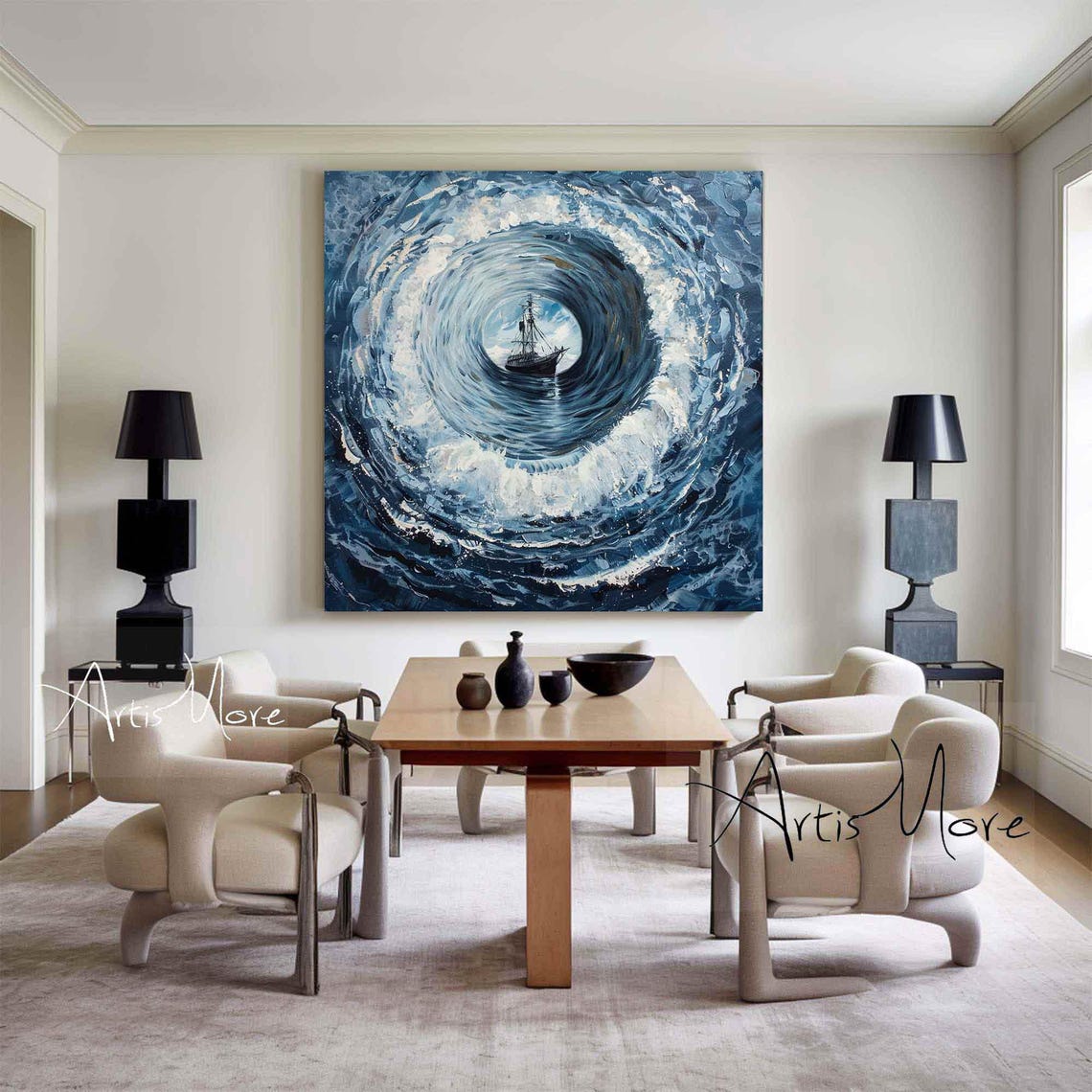 Tall Ship Ocean Whirlpool Swirl Dramatic Wave Tunnel Art Poster - Image 3