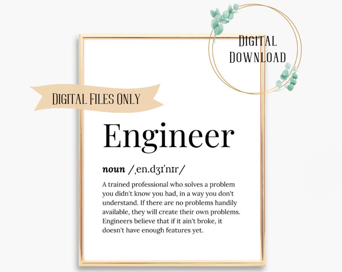 Engineer Graduation Gift Engineer Birthday Card Electrical Mechanical Aerospace Engineering Gifts Poster Definition Wall Art Quote For Her
