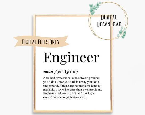 Engineer Graduation Gift Engineer Birthday Card Electrical Mechanical Aerospace Engineering Gifts Poster Definition Wall Art Quote For Her