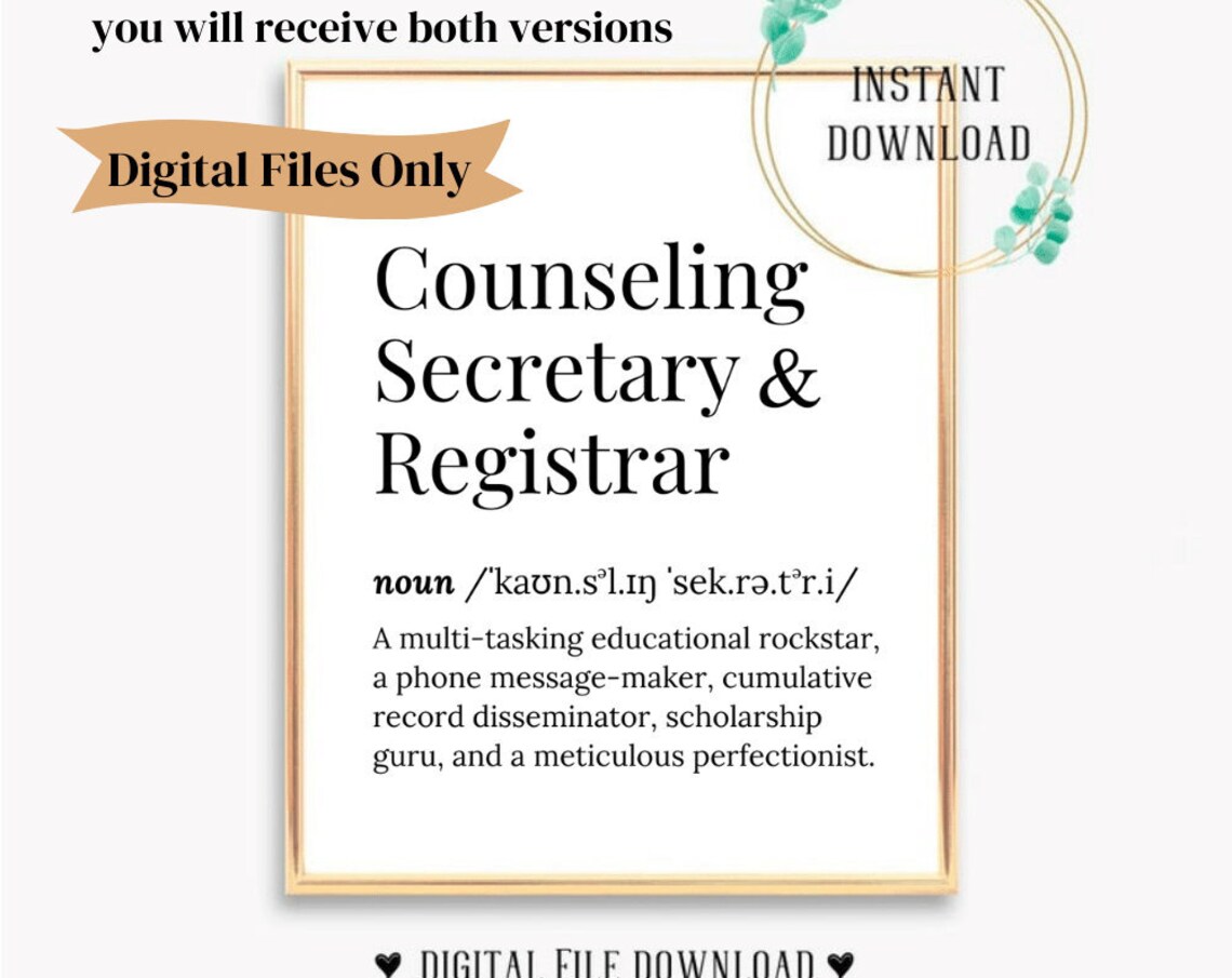 Counseling Secretary and Registrar Dictionary Definition Gift Poster