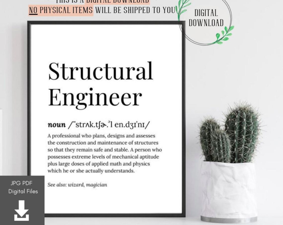 Structural Engineer Gift Poster Graduation Card Definition Engineering Birthday Cards Gifts For Him Student Her Print Graduate Office Decor