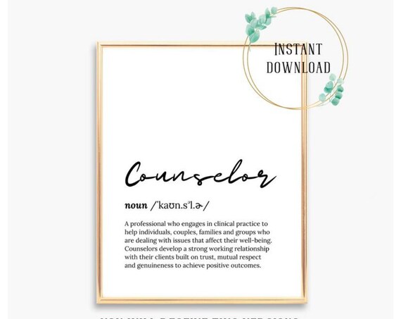 Counselor Dictionary Definition Script Font Therapy Office Poster