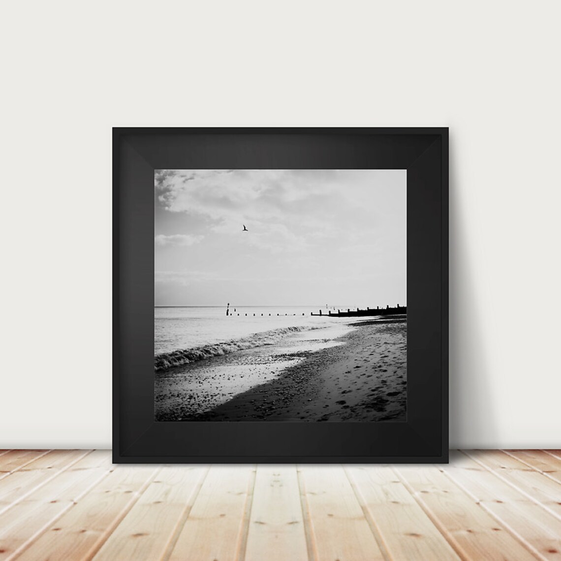 Southwold Beach Black And White Coastal Art Print