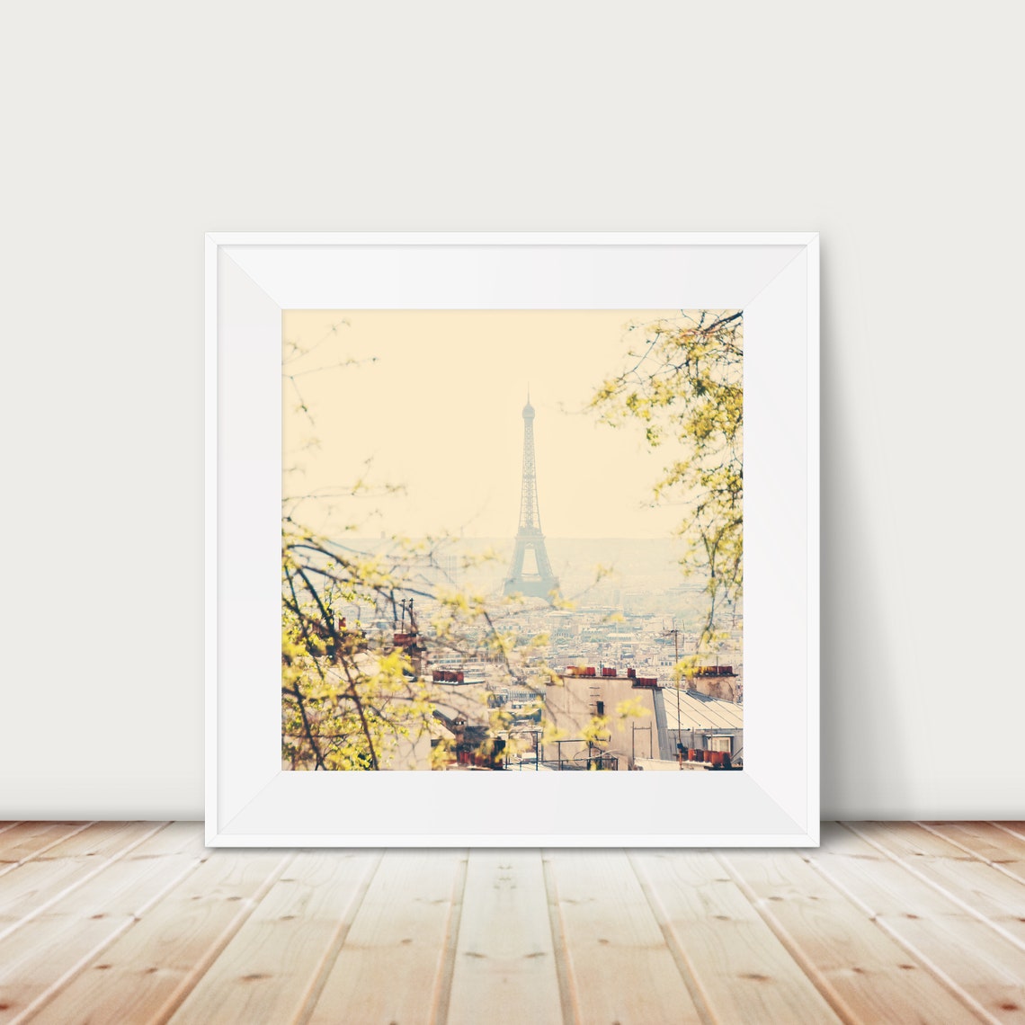 Eiffel Tower Spring Paris Rooftops Blossom Photography Poster