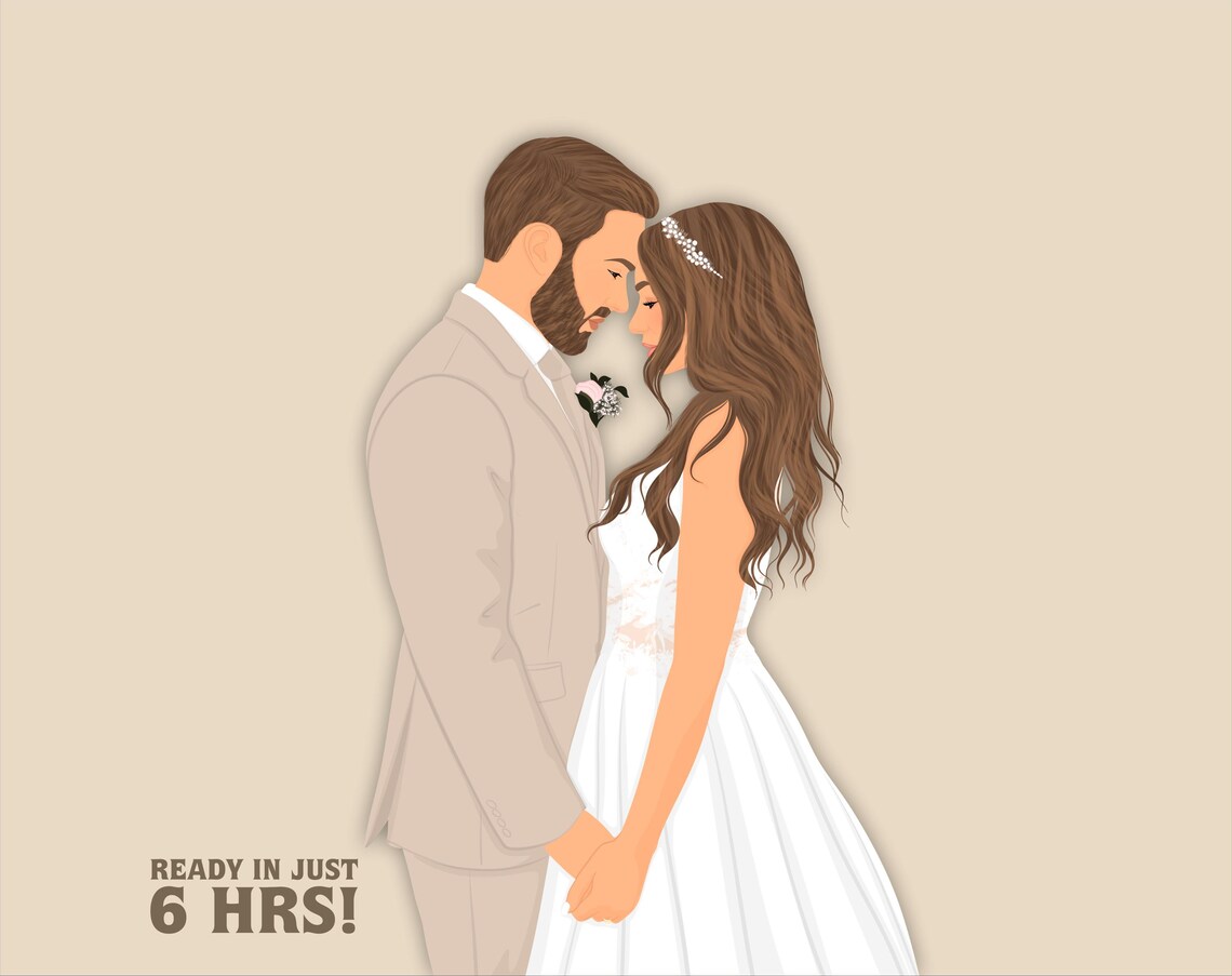 Custom Minimalist Wedding Portrait, Gift For Bride Groom