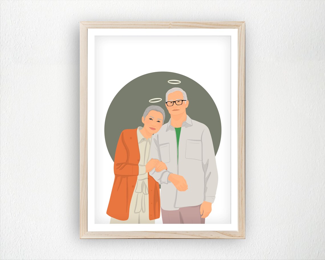 Personalized Memorial Couple Portrait Tribute Art Print