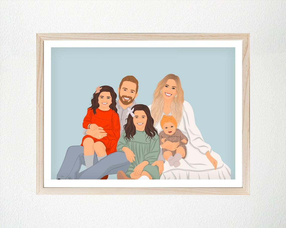 Custom Family Portrait Illustration, Minimalist Art Print
