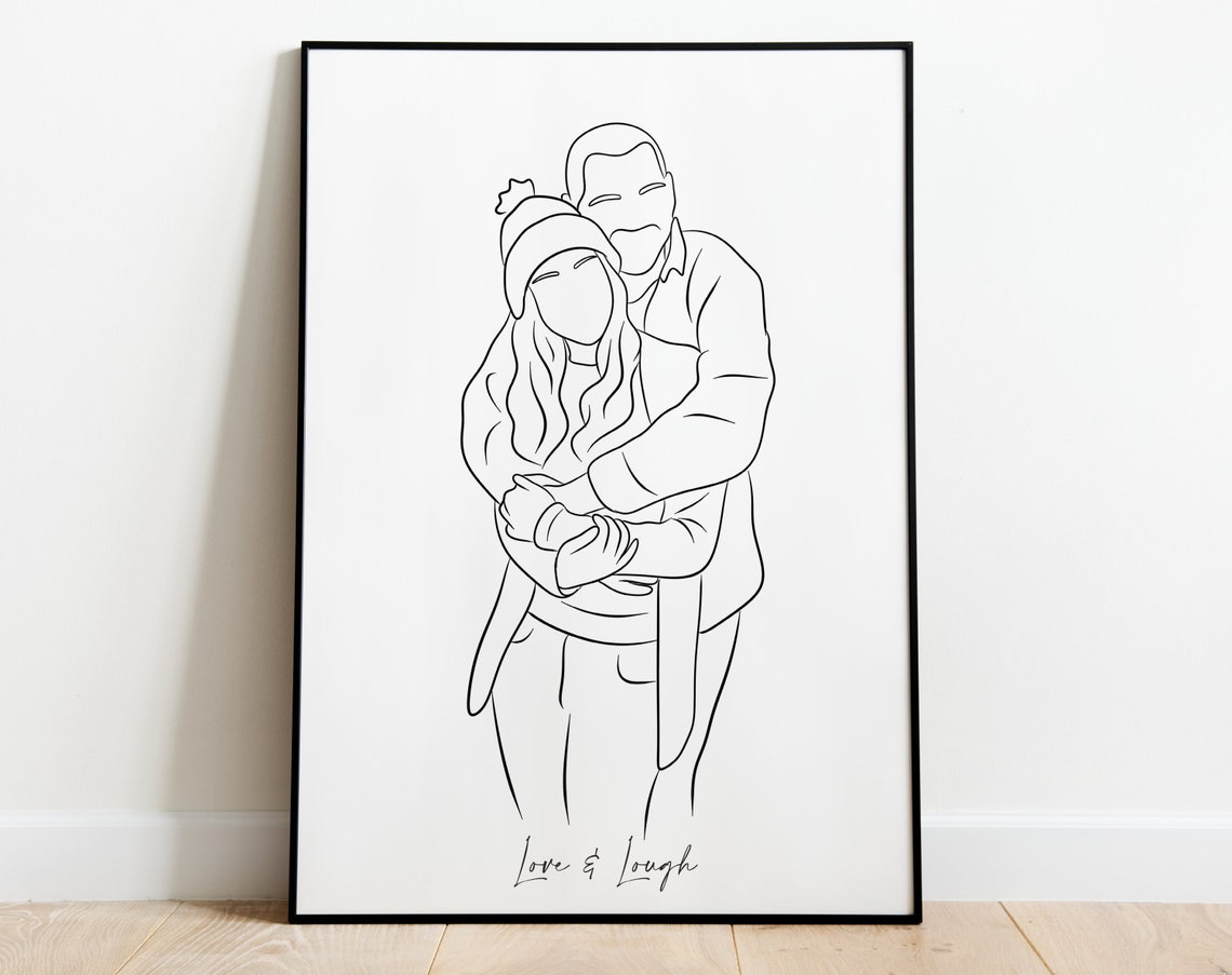 Custom Single Line Drawing Couple Portrait With Pet Dog Poster - Image 3