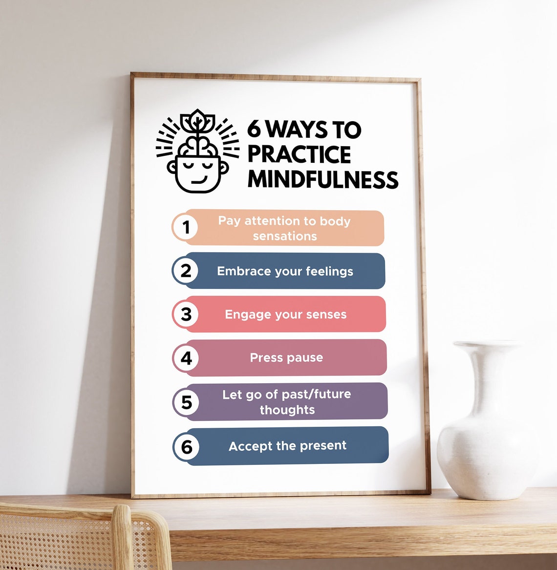6 Ways to Practice Mindfulness Daily Wellness Routine Chart Poster