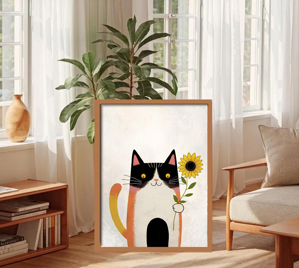 Cat Wall Art, Boho Door View Feline Print - Image 3