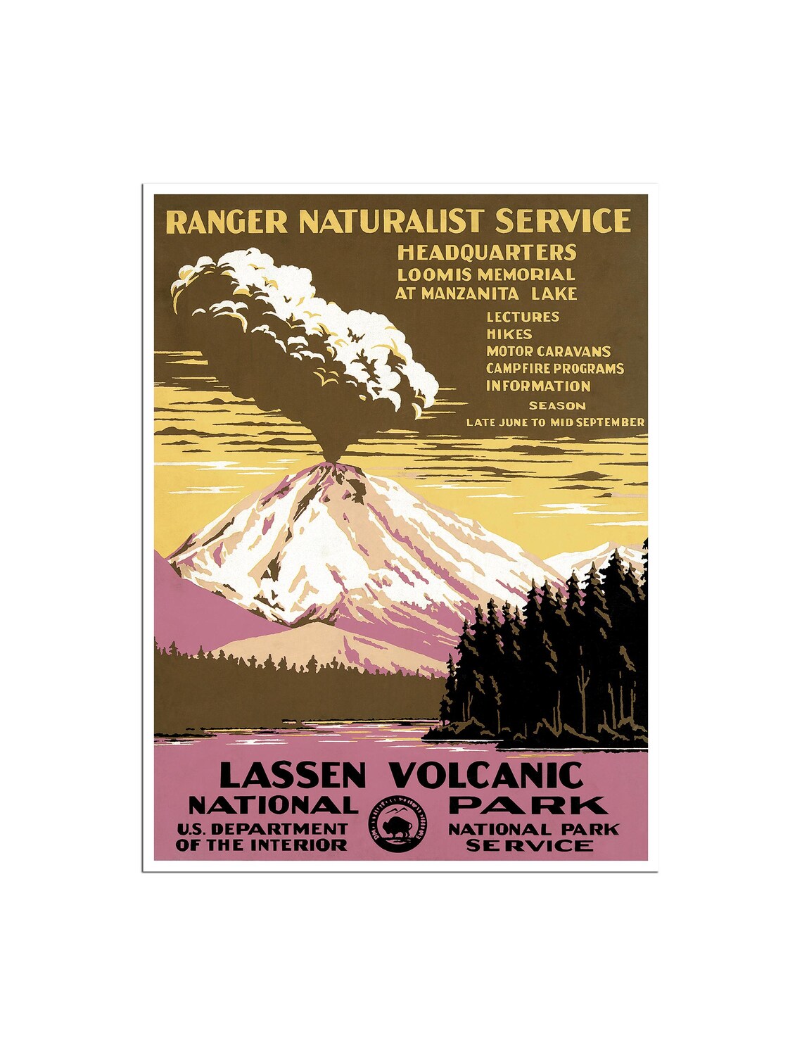Lassen Volcanic National Park Ranger Naturalist Vintage Park Poster