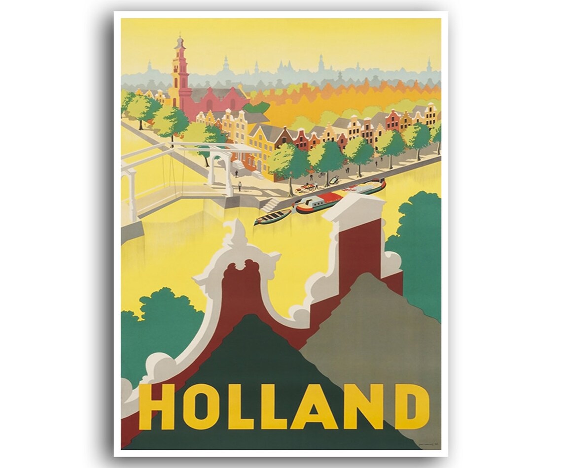 Holland Retro Travel Poster, Home Decor Art Print