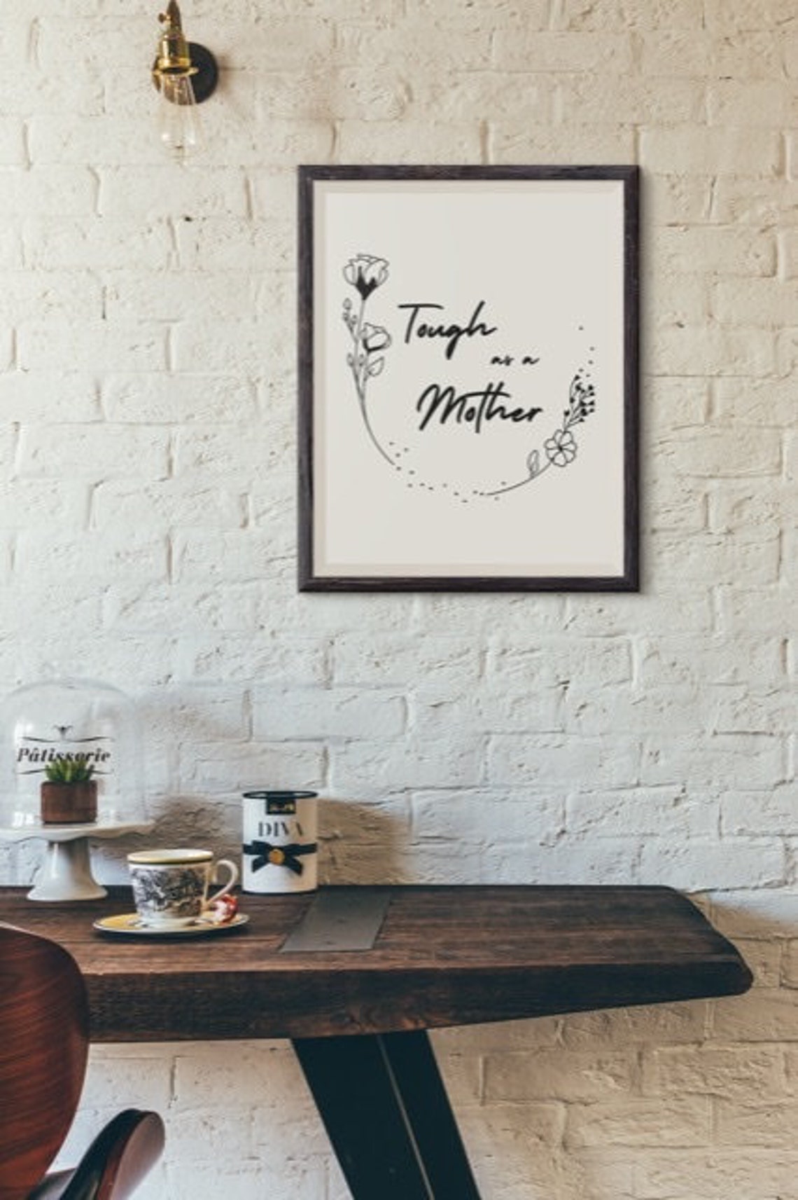 Tough As A Mother Script Floral Wreath Strong Mom Quote Poster - Image 2