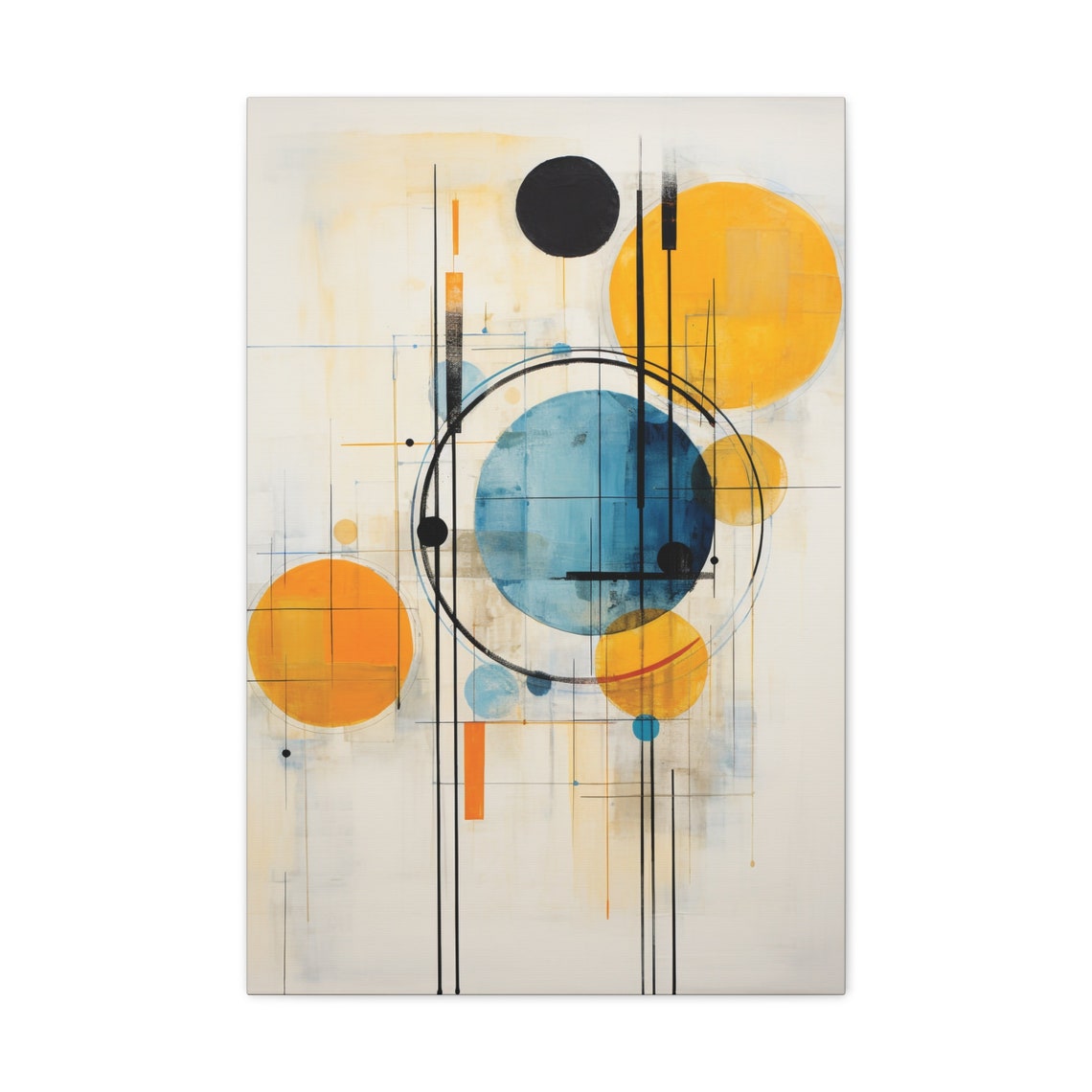 Geometric Watercolor Circles Orange Blue Black Modern Poster - Image 2