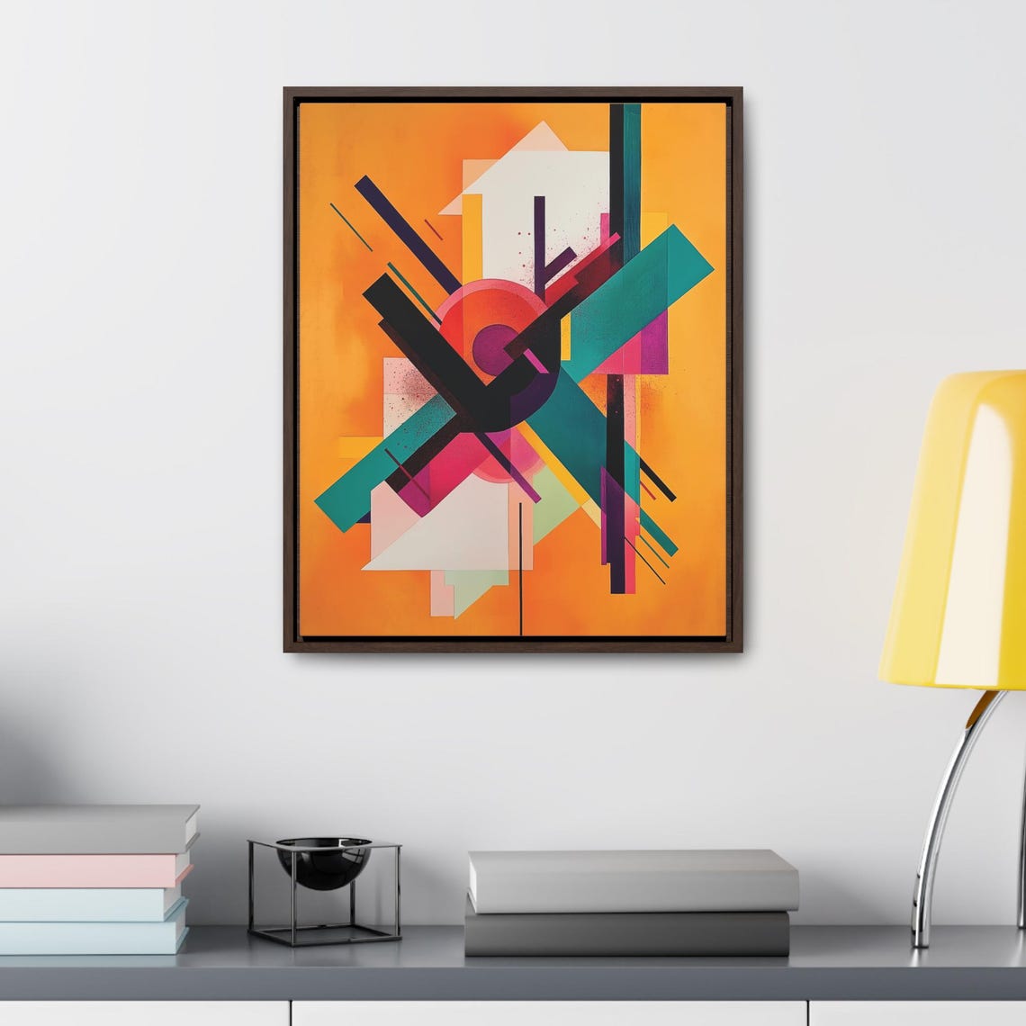 Bold Orange Geometric Abstract Dynamic Teal Pink Diagonal Lines Poster - Image 2