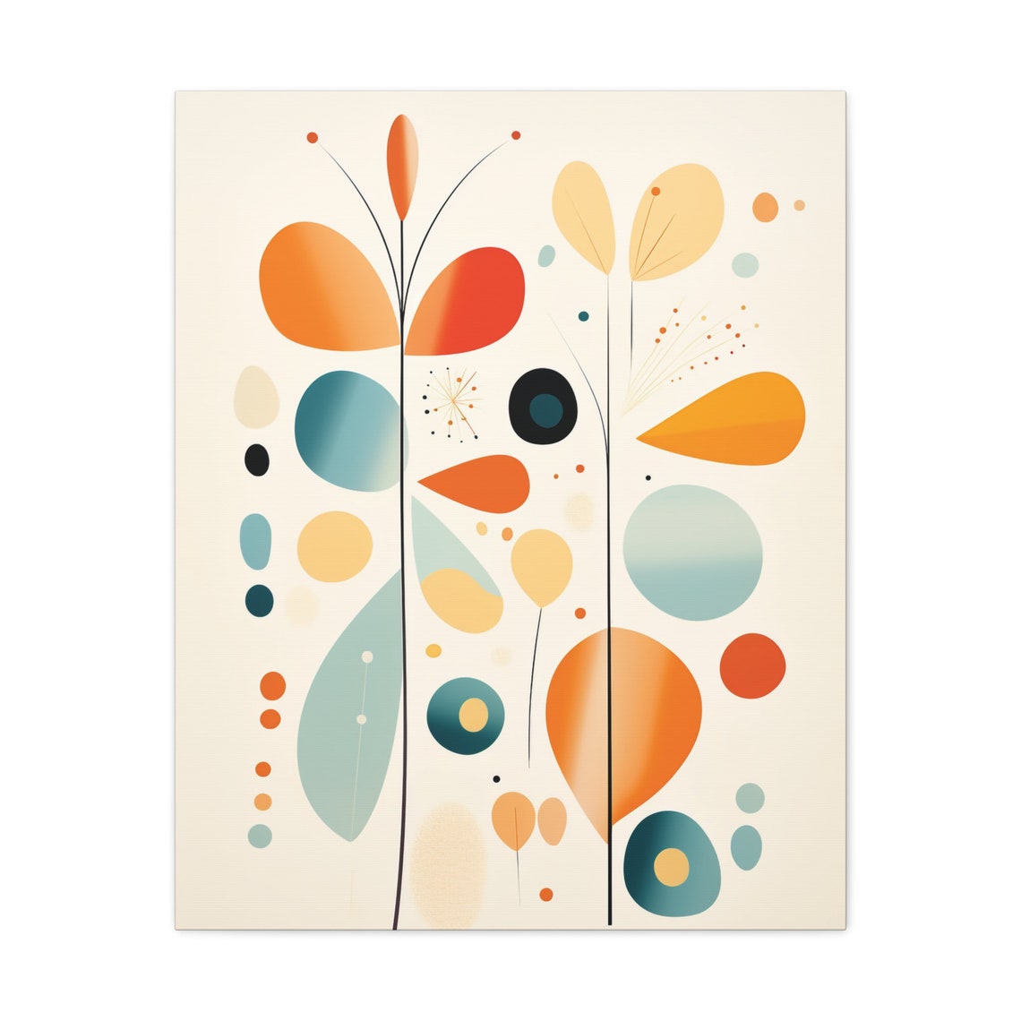 Retro Floral Abstract Teal And Orange Mid Century Style Poster - Image 2