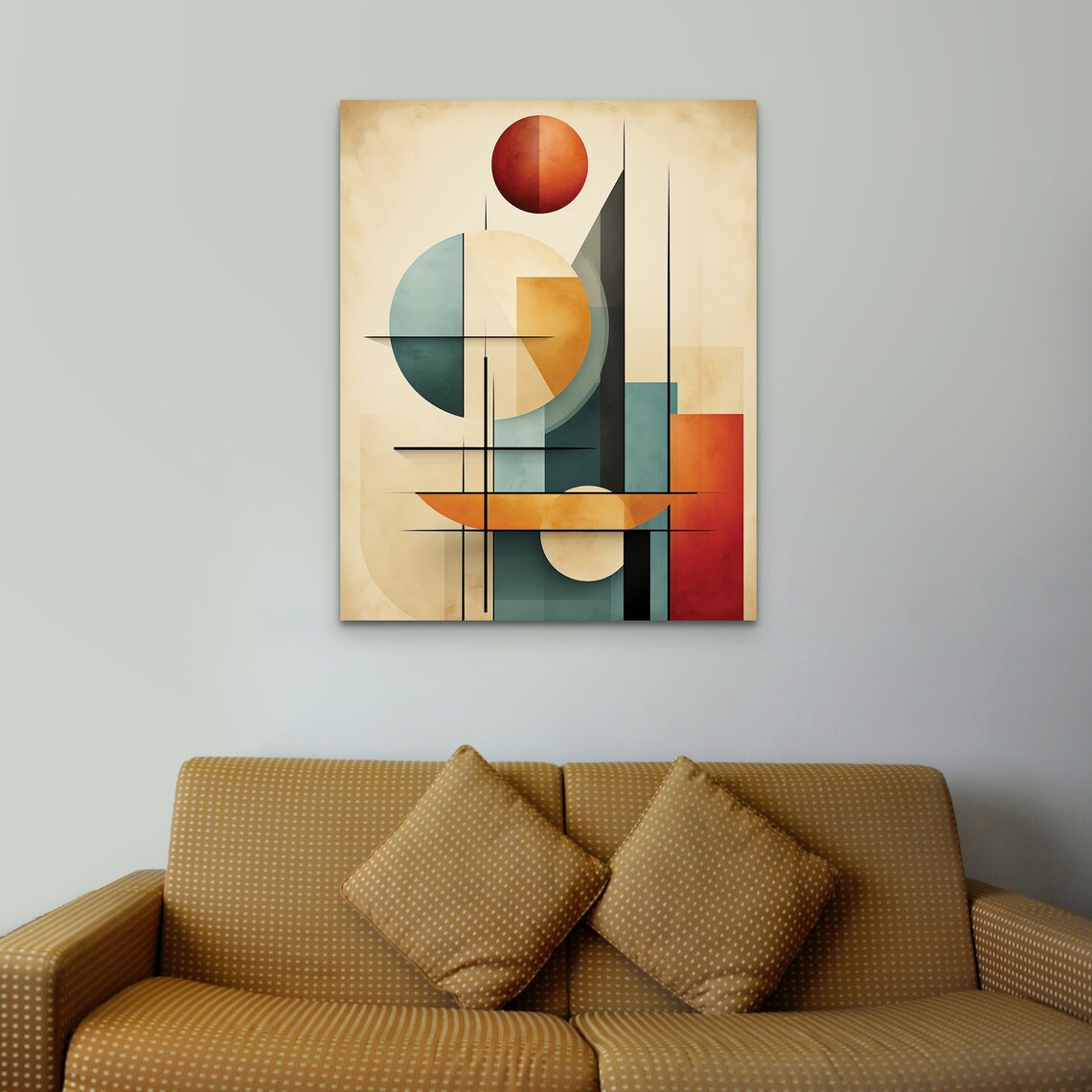 Retro Geometric Circles Abstract In Teal Orange And Cream Poster