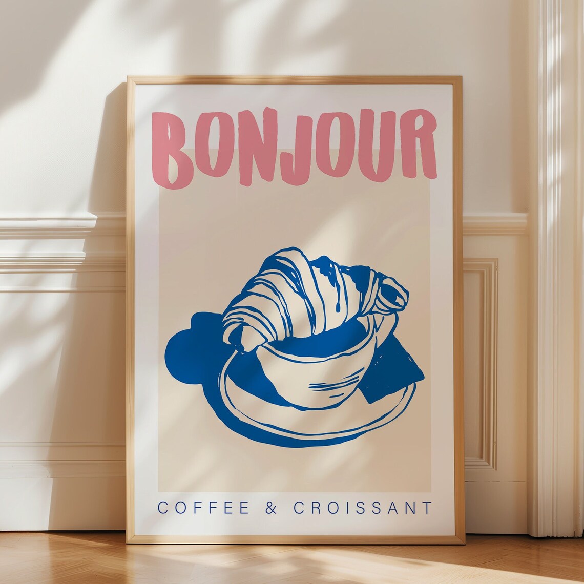 Retro French Coffee Croissant Kitchen Art Print