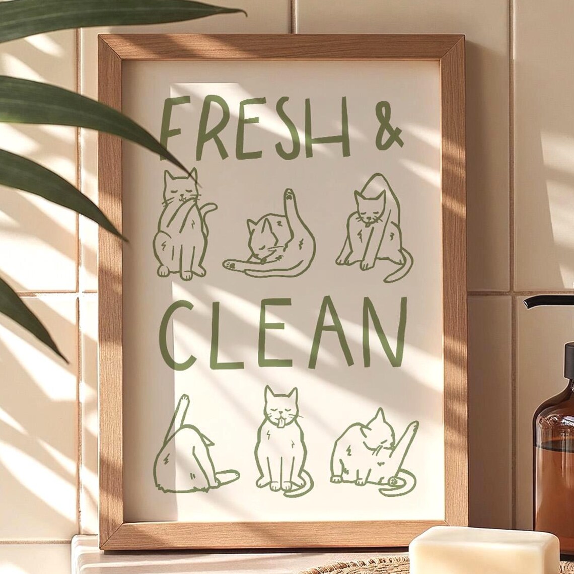Fresh Clean Cat Bathroom Minimalist Animal Art Print