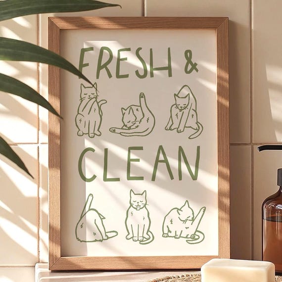 Fresh Clean Cat Bathroom Minimalist Animal Art Print