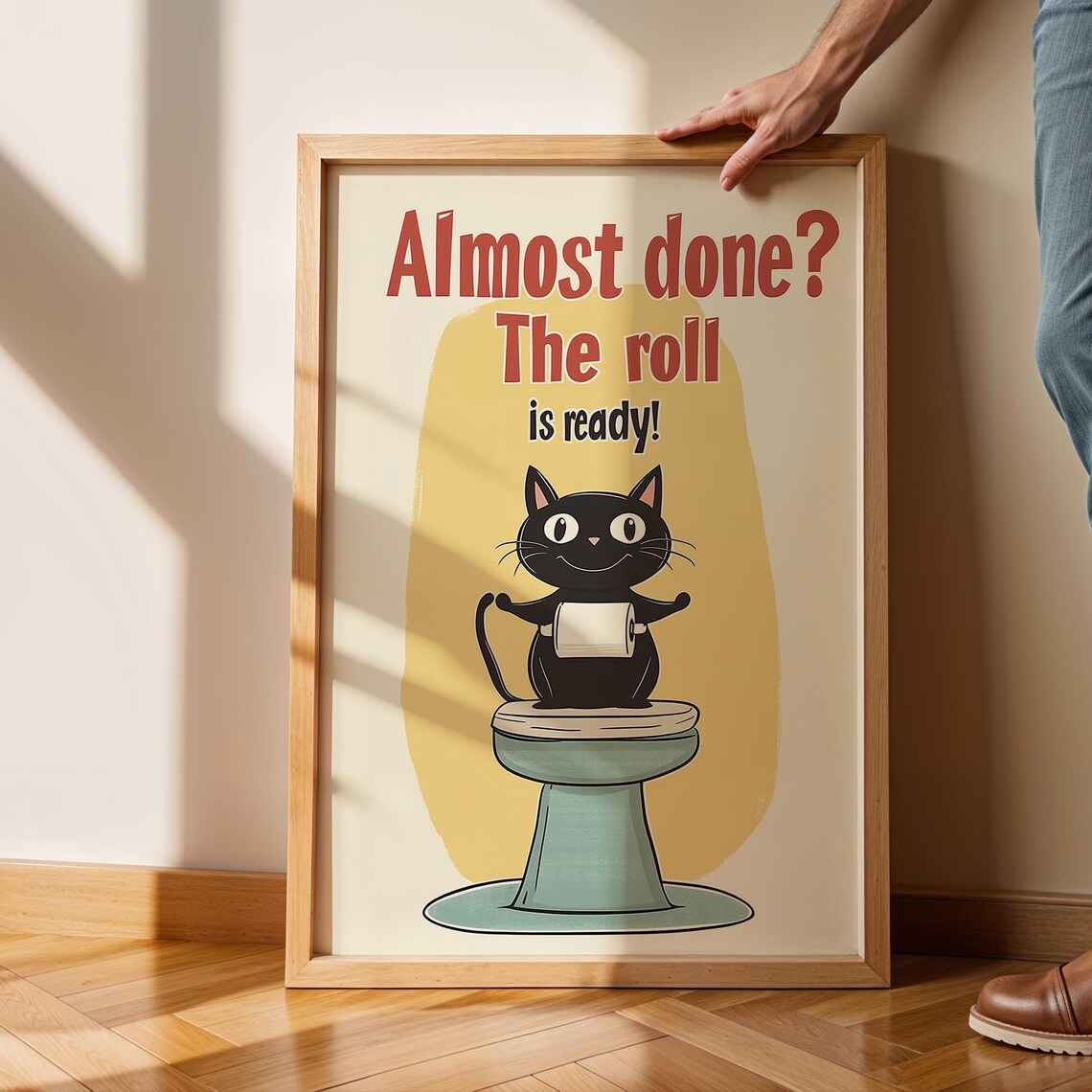 Black Cat On Toilet Almost Done The Roll Is Ready Funny Bathroom Quote Humor Poster - Image 6