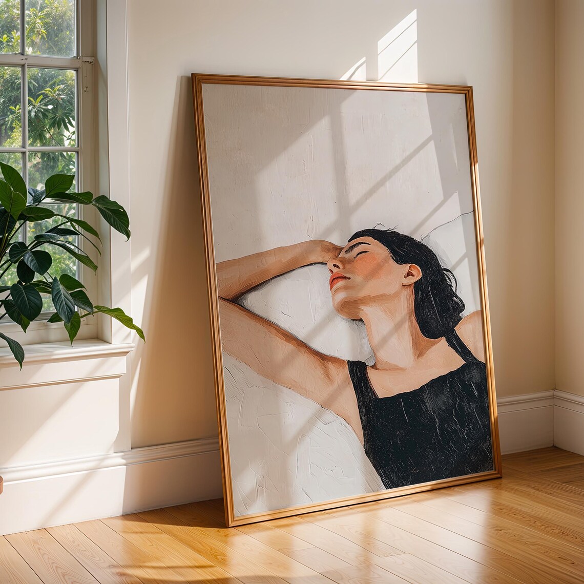 Sleeping Woman In Black Dress Arm Raised Soft Neutral Minimalist Oil Style Art Poster - Image 6