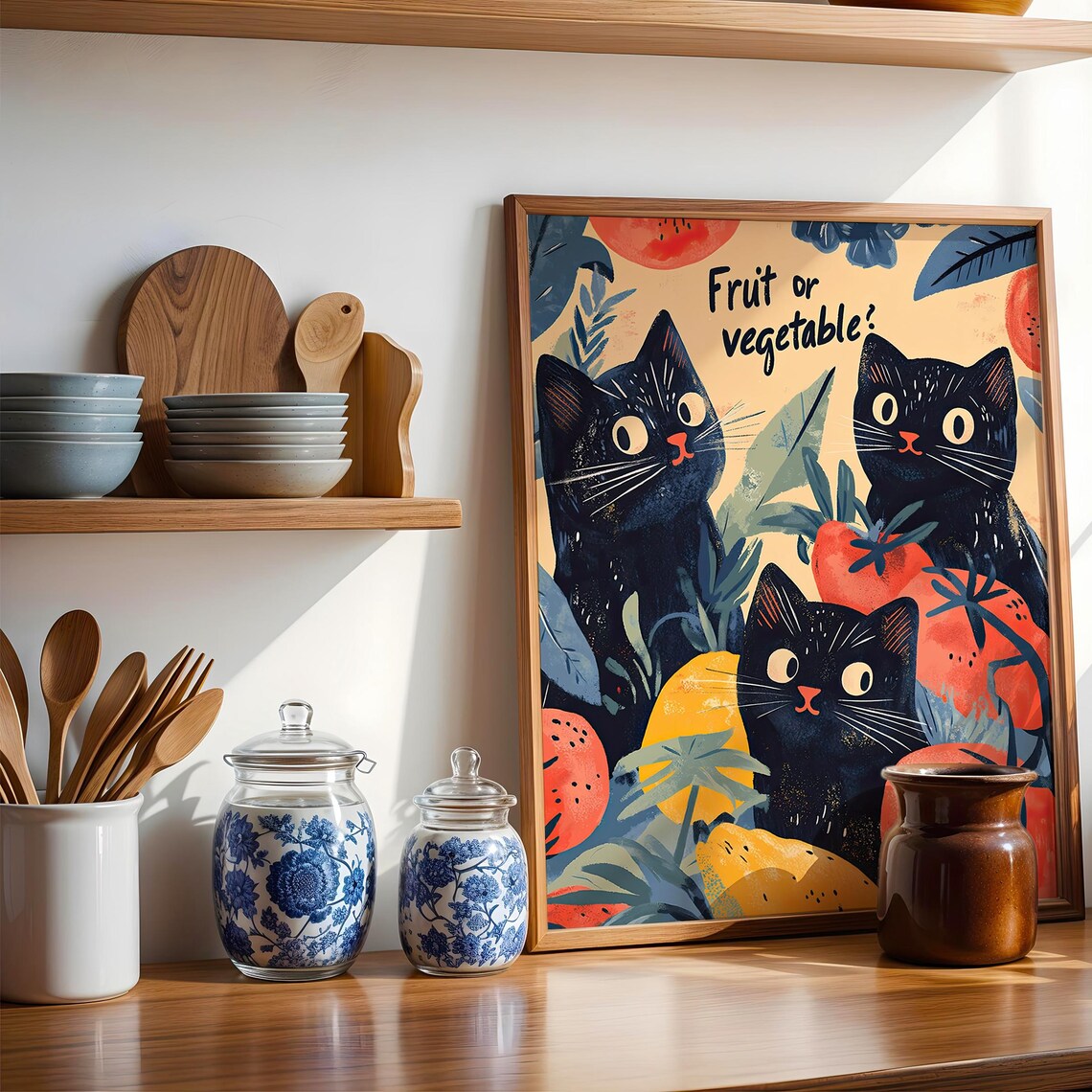Three Black Cats Among Fruits Fruit Or Vegetable Cute Kitchen Whimsical Humor Poster - Image 5
